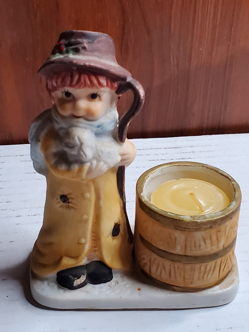 Vtg 1978 Jasco Christmas Luvkins Shepherd Boy Porcelain Votive Candle Holder